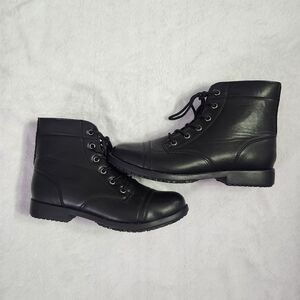 TREDSAFE Oil Slip Resistant Black Faux‎ Leather Lace-Up Zip Up Ankle Boots  6.5